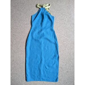 Reformation Santino Blue 100% Linen w/ Silk Halter Resortwear Dress